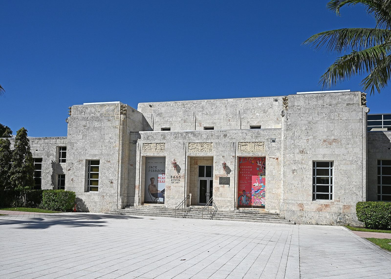 The coral-stone Bass Museum of Art building