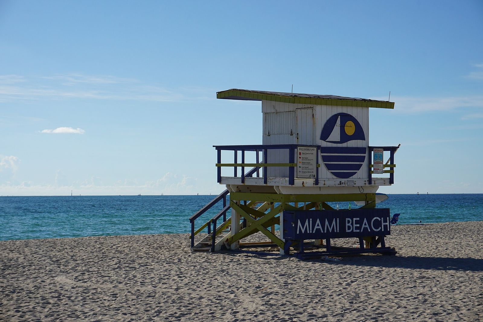 A Miami Beach lifeguard tower on the sand at sunrise