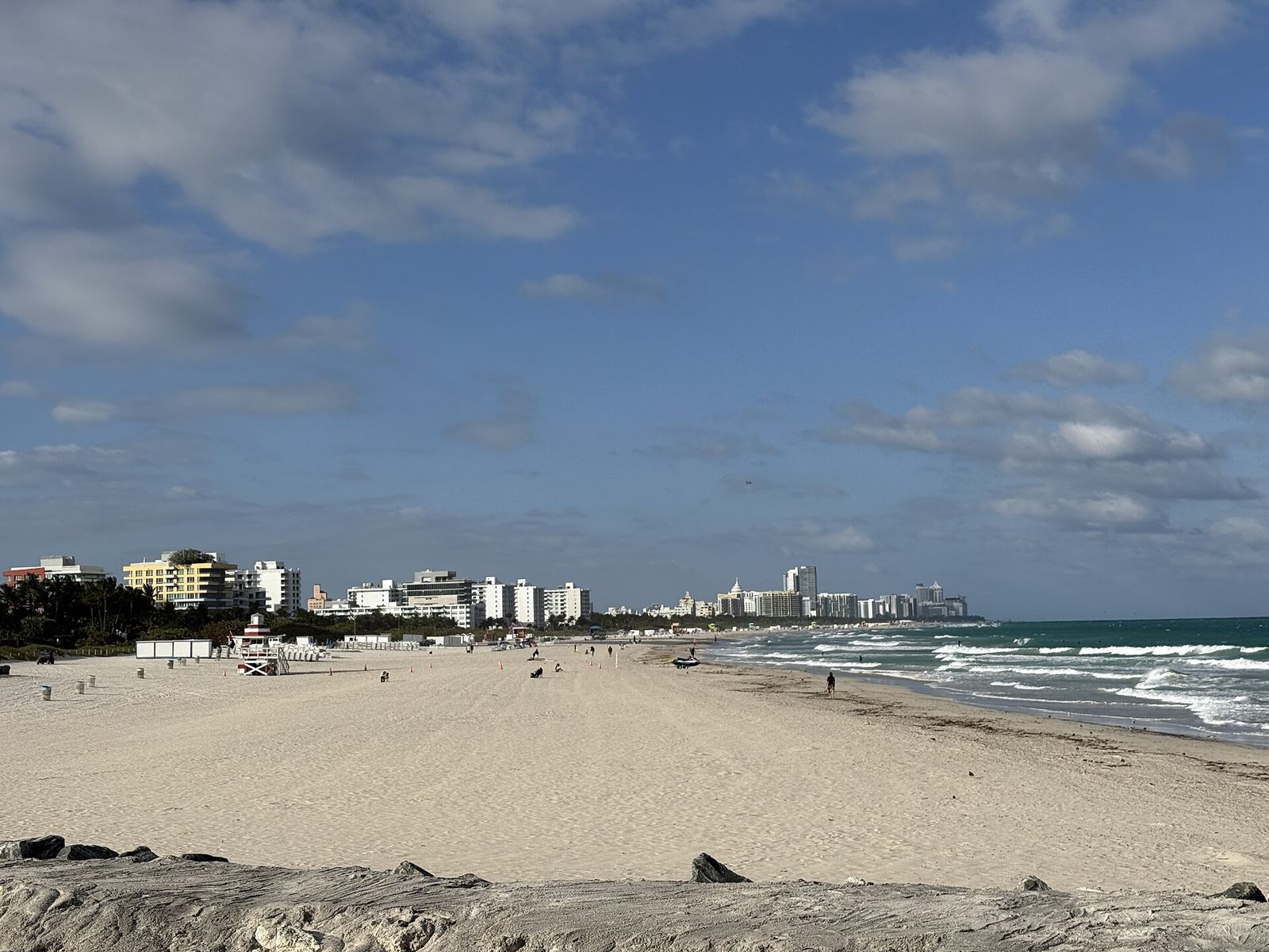 Wide beach and surf looking north from South Pointe Park